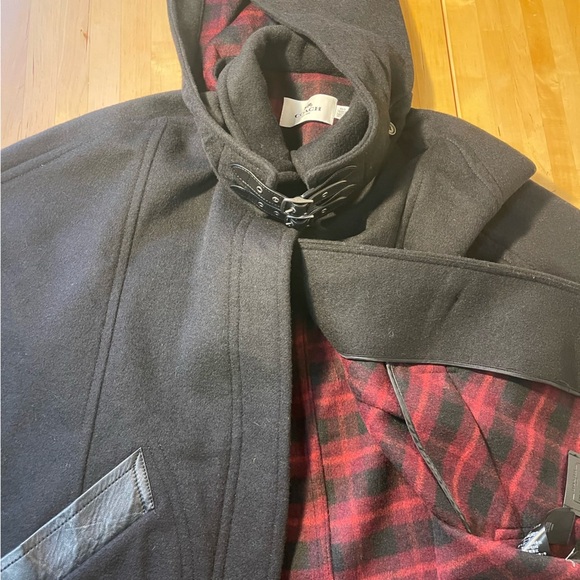 Coach New York Black Wool Blend w Black Leather Trim Hooded Cape - Picture 3 of 11